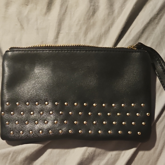 Express Black Leather Wristlet with Gold Studs - Picture 1 of 2